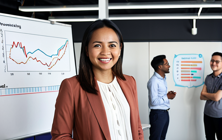 **Image Prompt:** A confident Malay woman in her late 30s, dressed in smart casual attire, stands in a modern co-working space. She is smiling while presenting a content strategy to a diverse team of young professionals. The background shows a whiteboard filled with social media analytics and engaging content ideas. Focus on conveying a sense of career transition and digital marketing expertise.