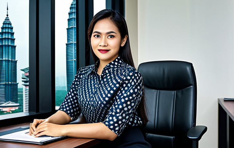 **

"A professional Malaysian businesswoman in a modest batik blouse and dark skirt, sitting at a desk in a modern Kuala Lumpur office, fully clothed, appropriate attire, safe for work, perfect anatomy, natural proportions, professional photography, high quality. Background should subtly feature Petronas Twin Towers."

**