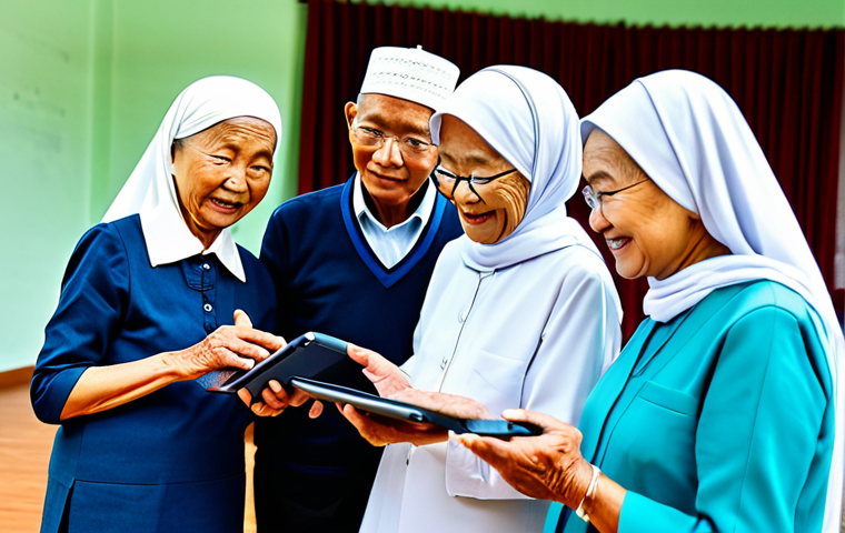Elderly Digital Literacy**

"A group of senior citizens in Malaysia, fully clothed in modest attire, participating in a digital literacy workshop at a community center. An instructor is helping them use tablets. Safe for work, appropriate content, professional setting, perfect anatomy, natural proportions, well-formed hands, family-friendly."

**