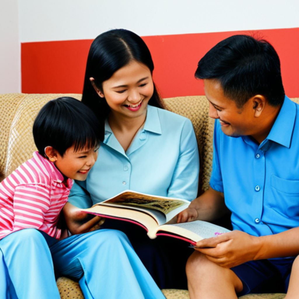 문해교육사와 학습 성과 향상 사례 - Family Reading Time**

A warm, inviting living room in a Malaysian home. A family (mother, father, a...