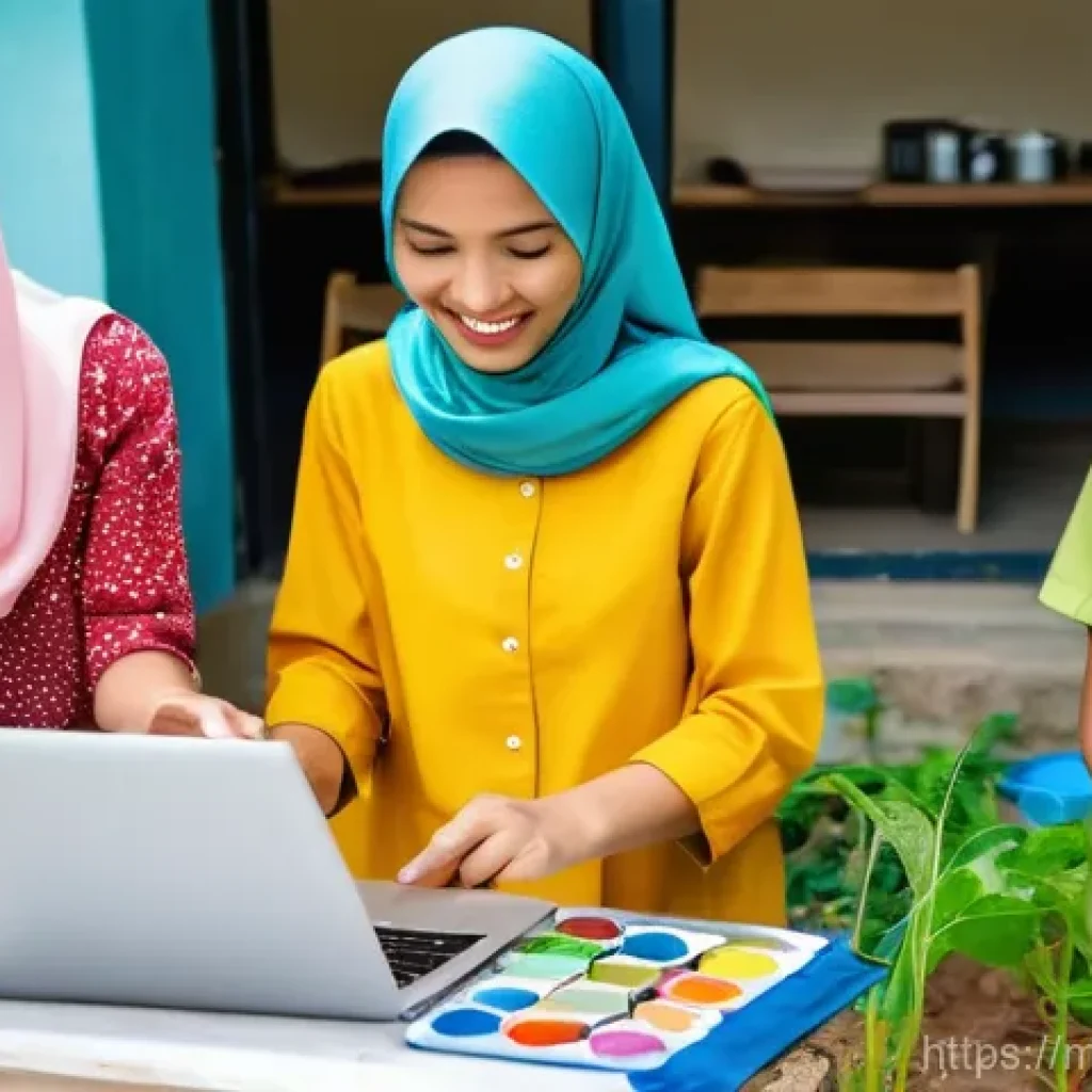 문해교육사와 전공 과목 활용 - **Prompt: A vibrant scene at a community center in rural Malaysia, illustrating the application of d...