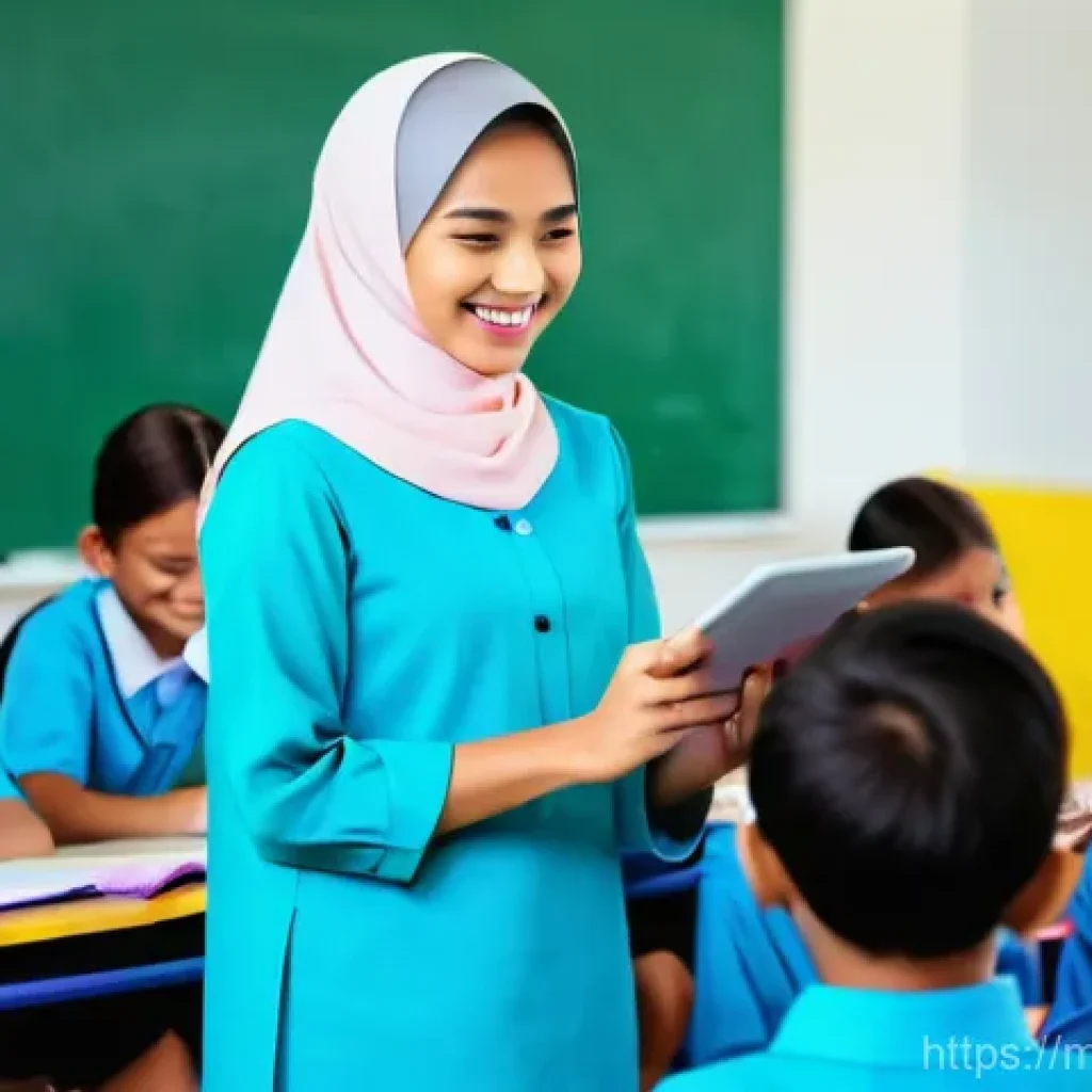 문해교육사와 학습 이론 분석법 - **A modern Malaysian primary school classroom bustling with activity.** A dedicated female Malaysian...