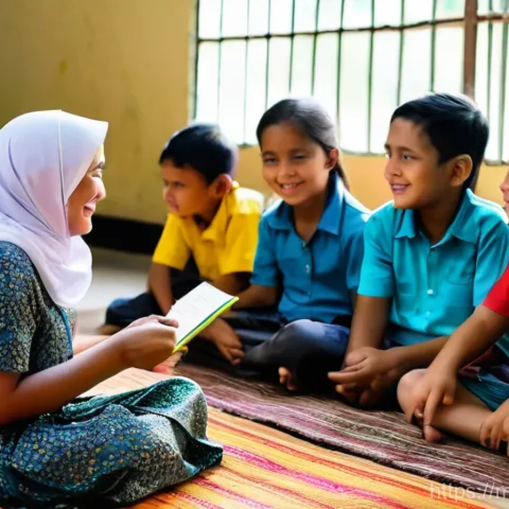 문해교육사와 교육 혁신 사례 - **Prompt:** A heartwarming scene in a rural Malaysian community center. A dedicated female Malaysian...