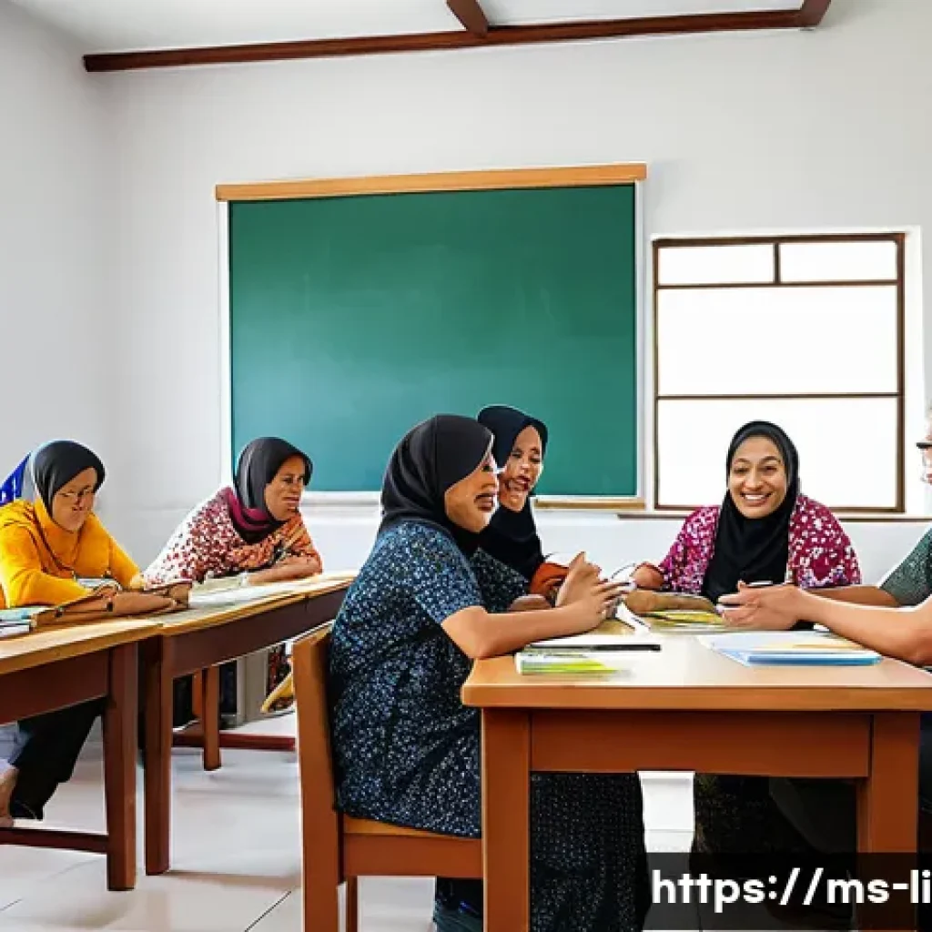 문해교육사와 직업 만족도 상승 요인 - A warm and lively community gathering of Malay literacy educators in a cozy, well-lit community cent...