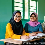 Home 22 문해교육사와 자기 성장 경험 - A warm, inviting classroom scene in a Malaysian rural setting, showing a diverse group of adult lear...