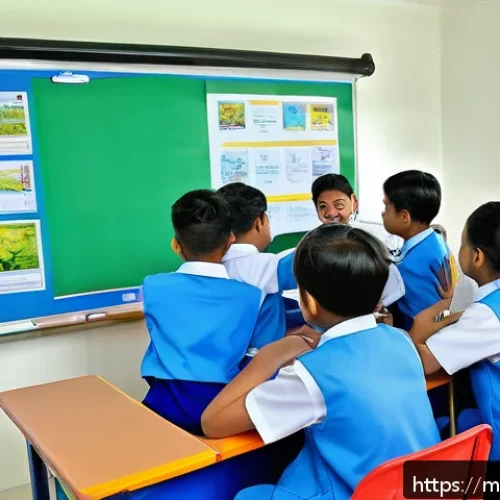 Home 33 문해교육사와 학습 이론 적용법 - A modern Malaysian classroom scene showing diverse students aged around 12-15 actively engaged in pr...