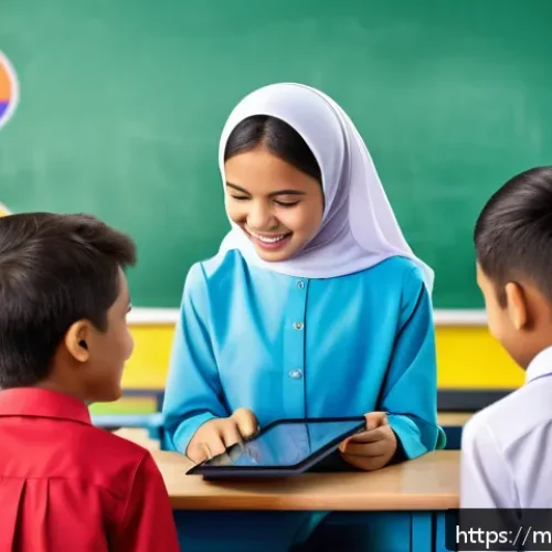 Home 30 문해교육사와 학습 프로젝트 사례 - A lively Malaysian classroom scene where a diverse group of school-aged children wearing school unif...