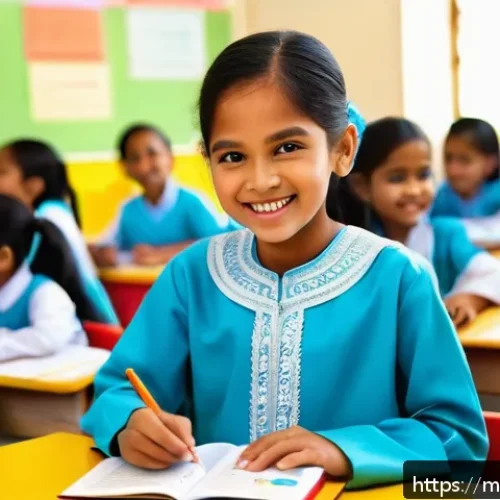 Home 17 문해교육사 학습자 수준별 교육법 - A vibrant classroom scene in a Malaysian primary school, featuring a diverse group of young students...
