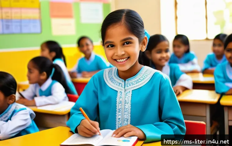 문해교육사 학습자 수준별 교육법 - A vibrant classroom scene in a Malaysian primary school, featuring a diverse group of young students...