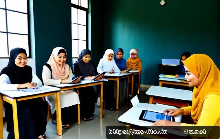 문해교육사 필수 교육 트렌드 - Photorealistic adult literacy educator training workshop in Malaysia, a diverse group of Malay, Chin...